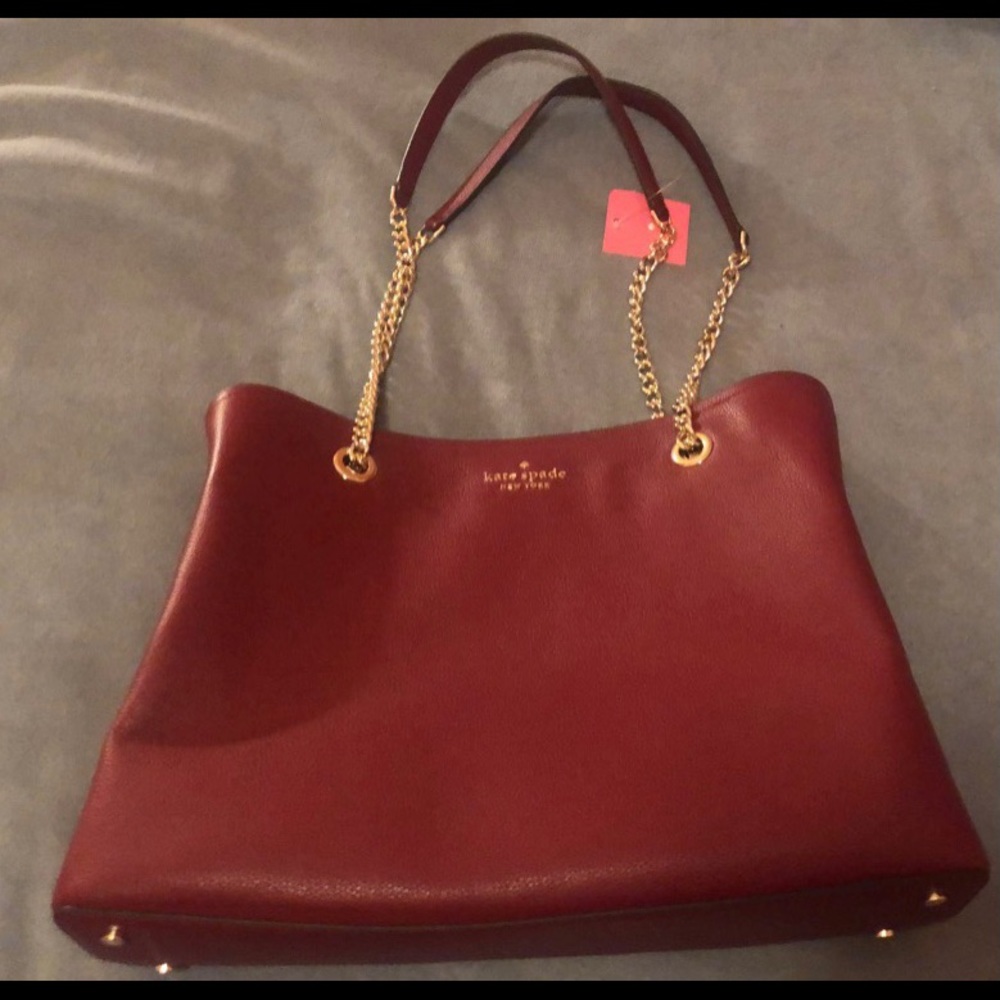 Kate Spade JORDYN Purse/Tote in maroon/burgundy with gold chain detail. NWT.